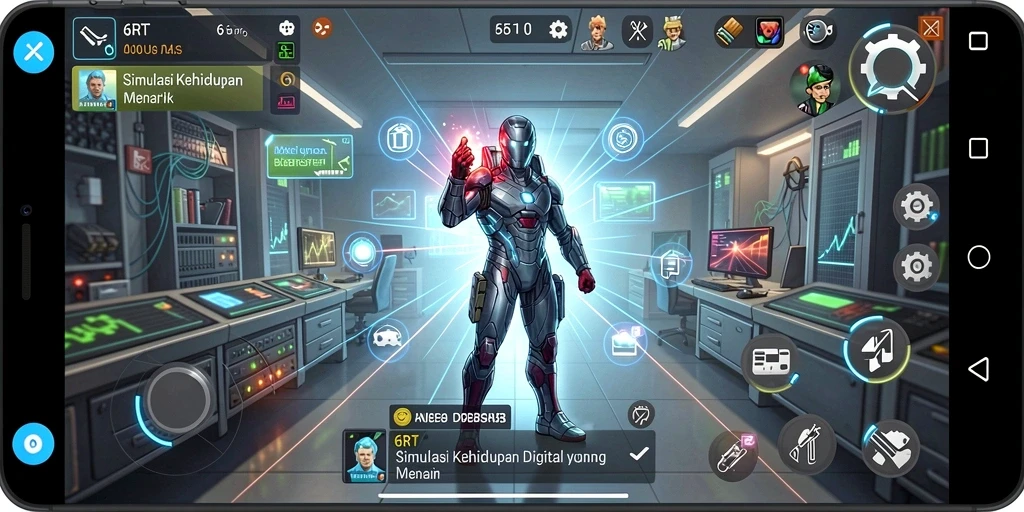 Screenshot 6RT menampilkan karakter dengan latar belakang kehidupan sehari-hari.