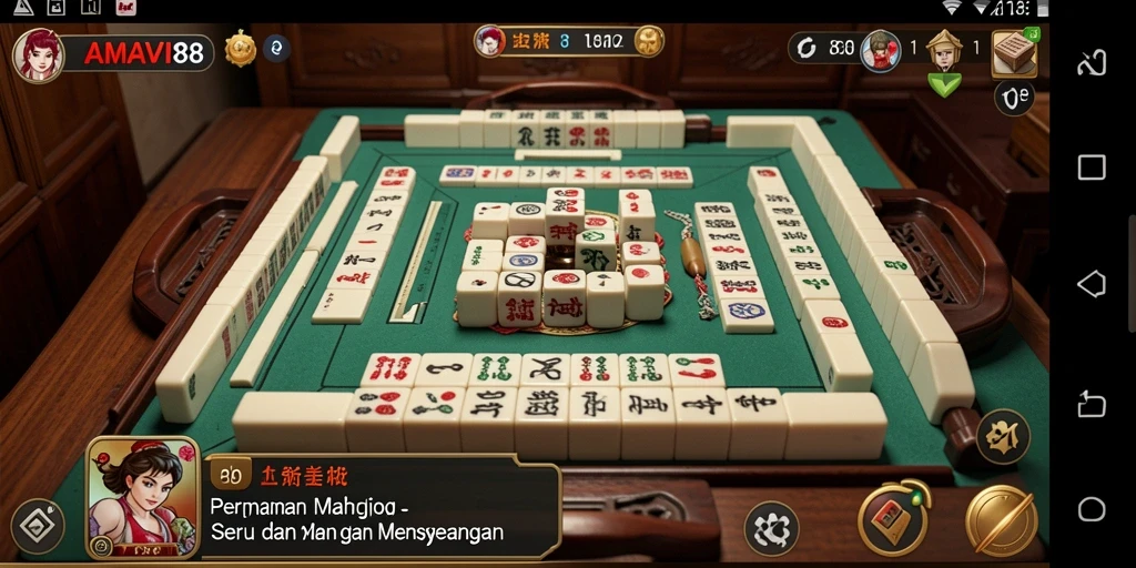 Tampilan gameplay seru AMAVI88 dalam permainan Mahjong.