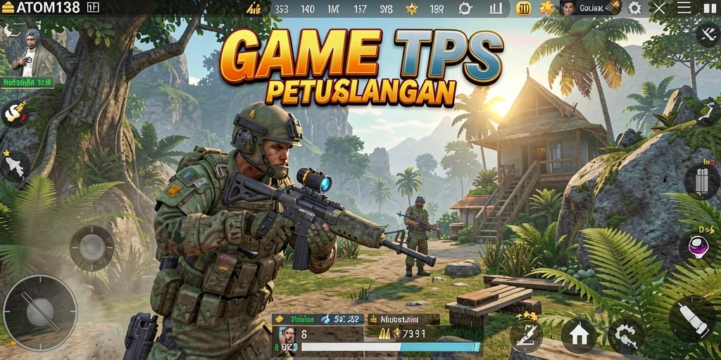 Screenshot gameplay ATOM138 yang menunjukkan aksi tembak-menembak yang intens.