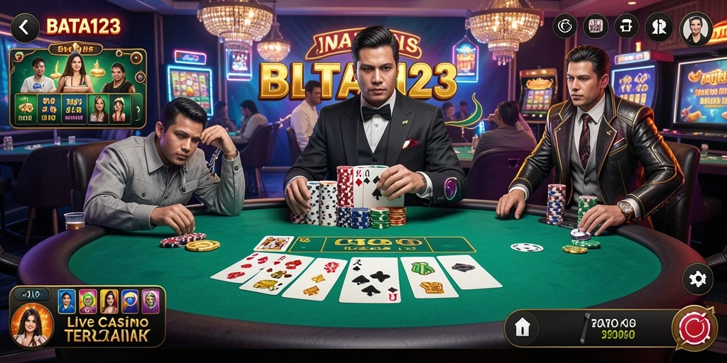 Tampilan screenshot utama BATA123 yang menunjukkan dealer bermain di Live Casino.