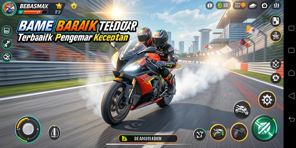 Tampilan gameplay balap motor yang memukau dan mendebarkan.