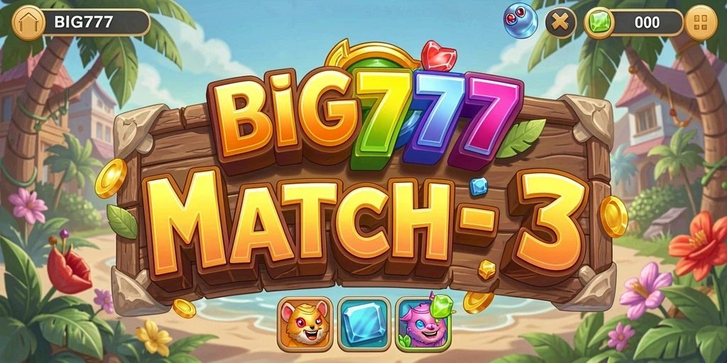 Screenshot BIG777 menampilkan aksi gameplay Match-3 yang mendebarkan.