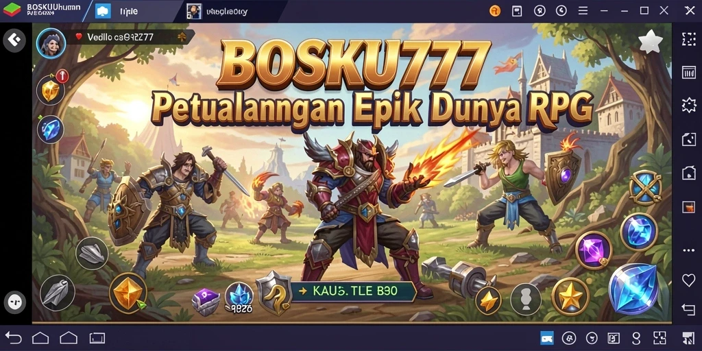 Tangkapan layar permainan BOSKU777 menampilkan karakter berjuang melawan monster di dunia fantasi.
