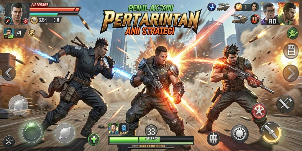 Screenshot menunjukkan pertarungan mendebarkan antara dua karakter dalam FILTER303.