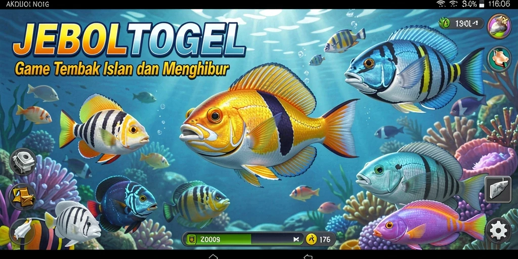 Tampilan gameplay JEBOLTOGEL dengan aksi Tembak Ikan yang menegangkan.