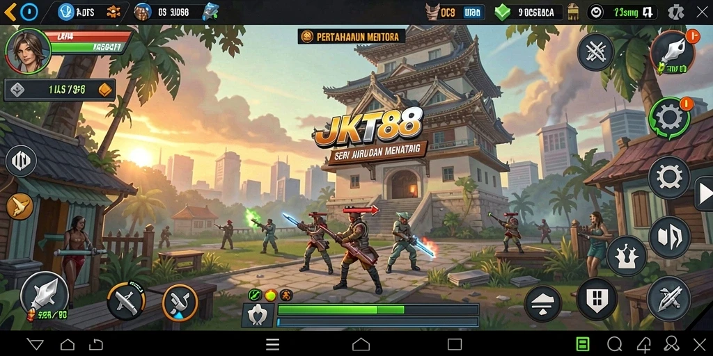 Screenshot gameplay JKT88 menampilkan aksi menara pertahanan yang mendebarkan.
