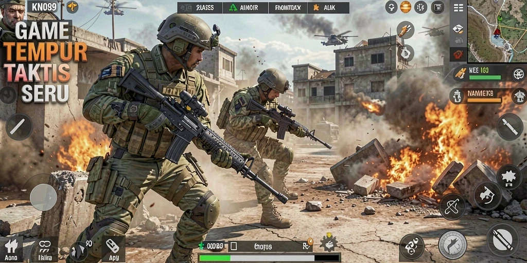 Screenshot gameplay KNO89 menampilkan pertempuran seru dalam dunia TPS.