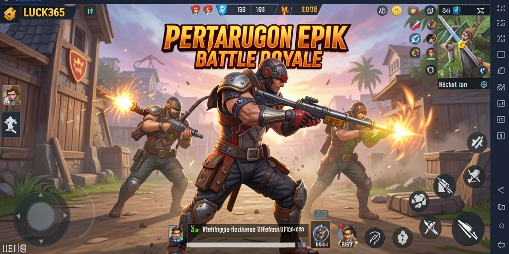 Screenshot gameplay LUCK365 menunjukkan aksi Battle Royale yang mendebarkan.
