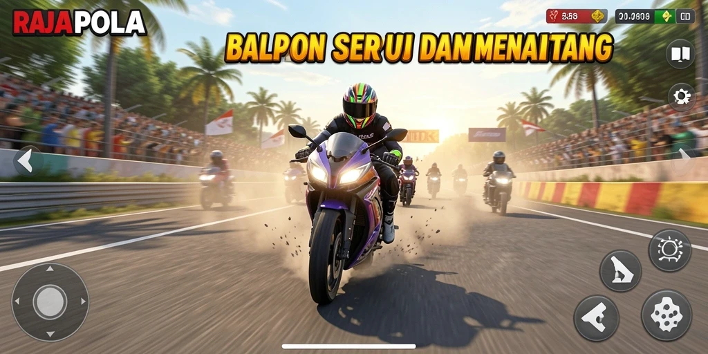 Gameplay seru RAJAPOLA dengan balapan motor yang mendebarkan.