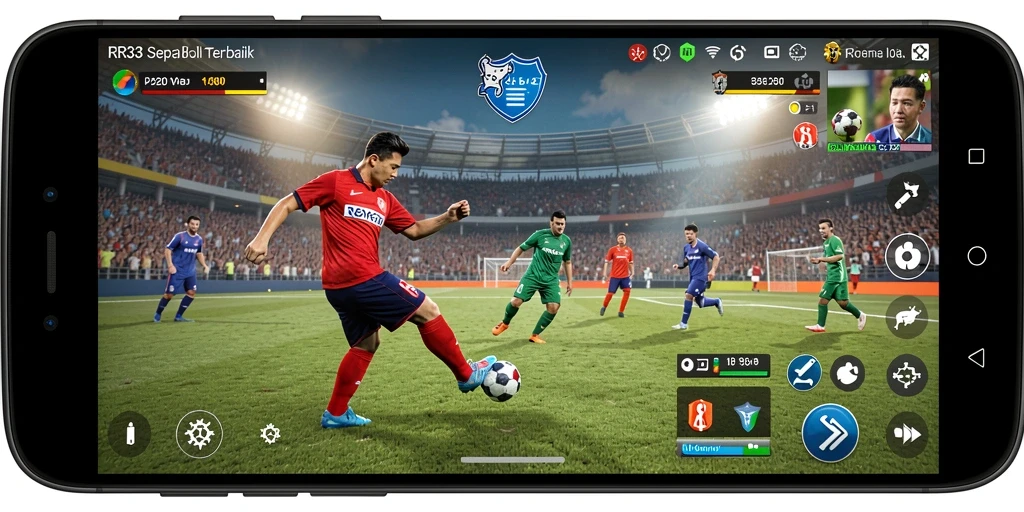 Screenshot gameplay RR33 menampilkan aksi seru permainan sepak bola.