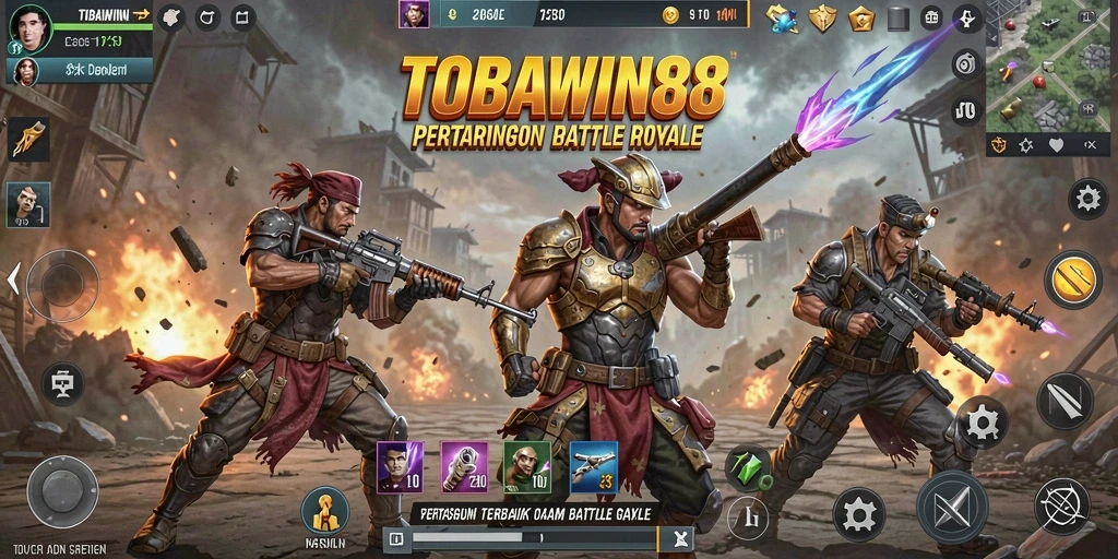 Screenshot gameplay TOBAWIN88 menampilkan aksi seru dalam pertarungan Battle Royale.